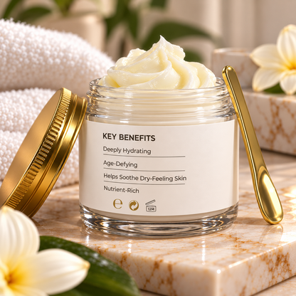 Choosing Me™ Whipped Tallow Facial Moisturizer showing Key Benefits side of jar