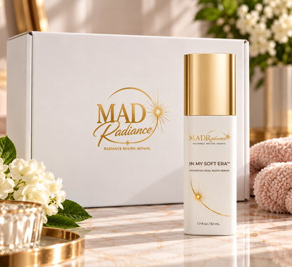 In My Soft Era snail mucin serum with MADRadiance branded shipping box