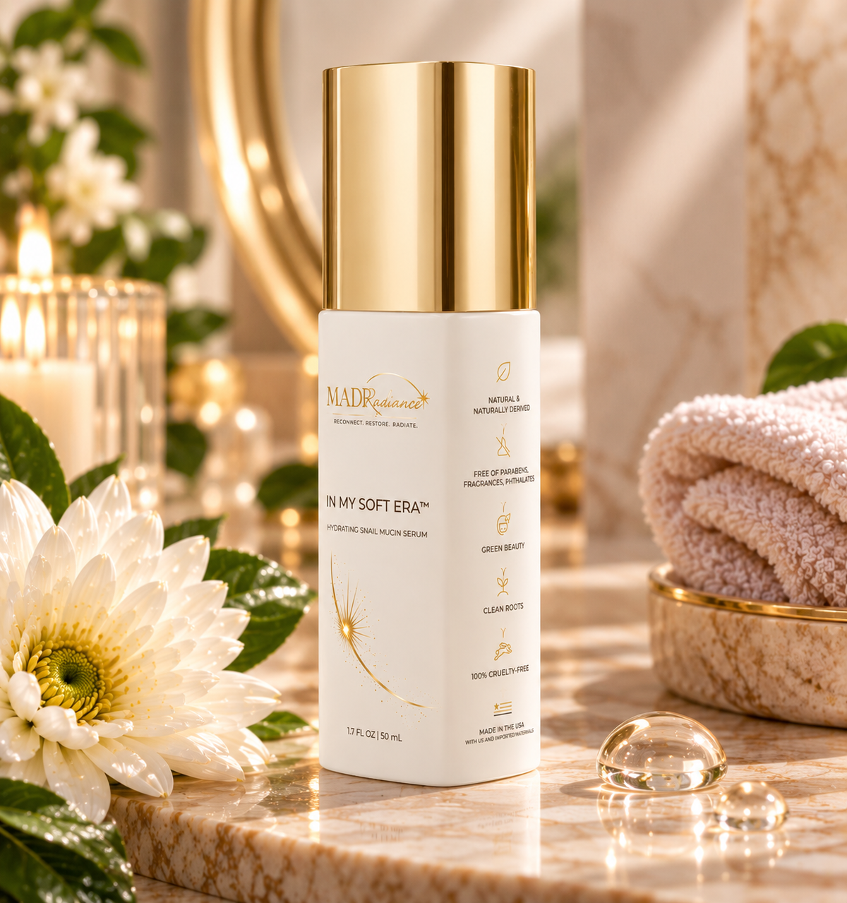 In My Soft Era hydrating snail mucin serum showing the right-side clean beauty label